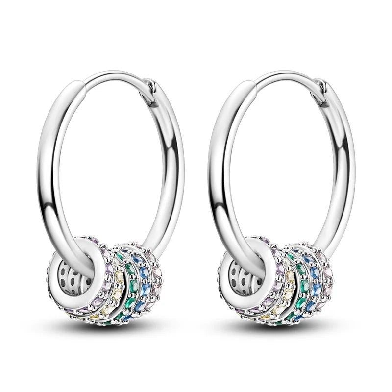 925 Sterling Silver Rhodium Plated CZ Stones Hoop Huggie Earrings for Teens