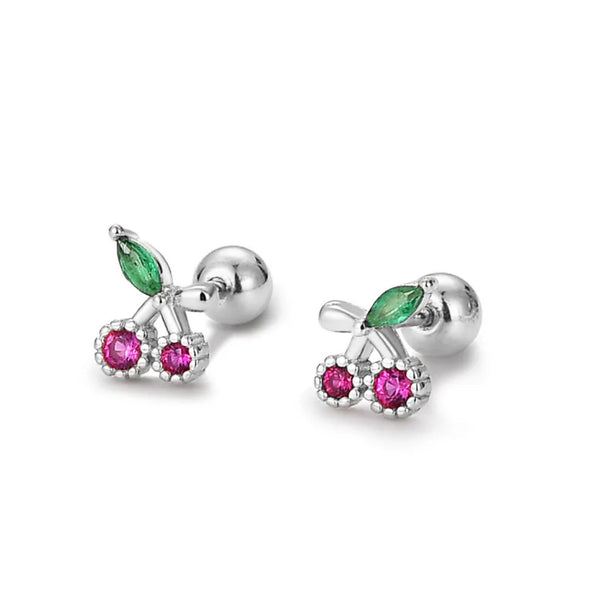 925 Sterling Silver Cherry CZ Stones ScrewBack Earrings for Baby Kids & Teens