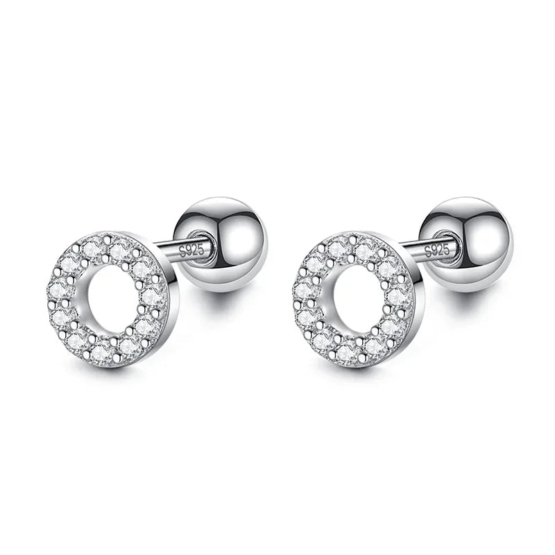 925 Sterling Silver Rhodium Plated Circle CZ Screw Back Earrings for Baby Kids & Teens