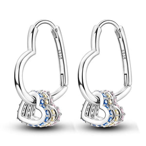 925 Sterling Silver Rhodium Plated CZ Stones Hearts Huggie Earrings for Teens