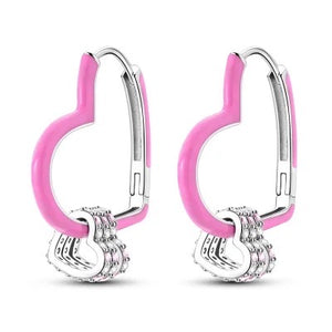 925 Sterling Silver Rhodium Plated Bright Pink CZ Stones Heart Huggie Earrings for Kids & Teens