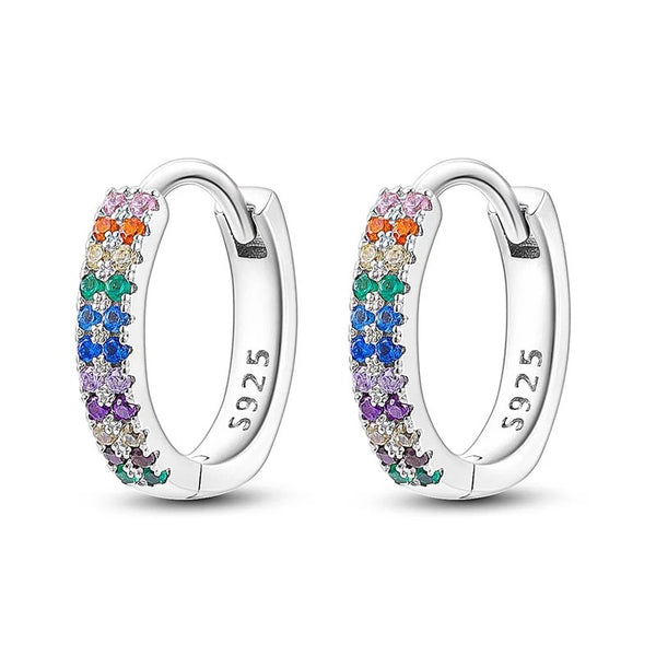 925 Sterling Silver Rhodium Plated Multicolour Pave CZ Stones Huggie Earrings for Kids & Teens