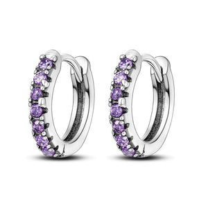 925 Sterling Silver Rhodium Plated Purple CZ Stones Huggie Earrings for Kids & Teens