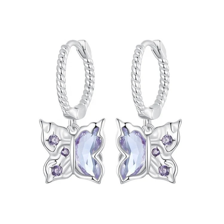 925 Sterling Silver Rhodium Plated Lavander CZ Stones Huggie Earrings for Kids & Teens